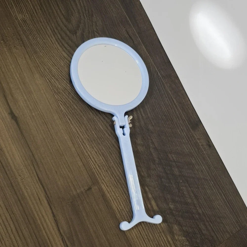 Vintage Light Blue Handheld Mirror Plastic Double-sided Adjustable Made in‎ USA